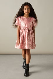 Reiss Pink Leomie Junior Floral Fil-Coupé Dress - Image 1 of 4