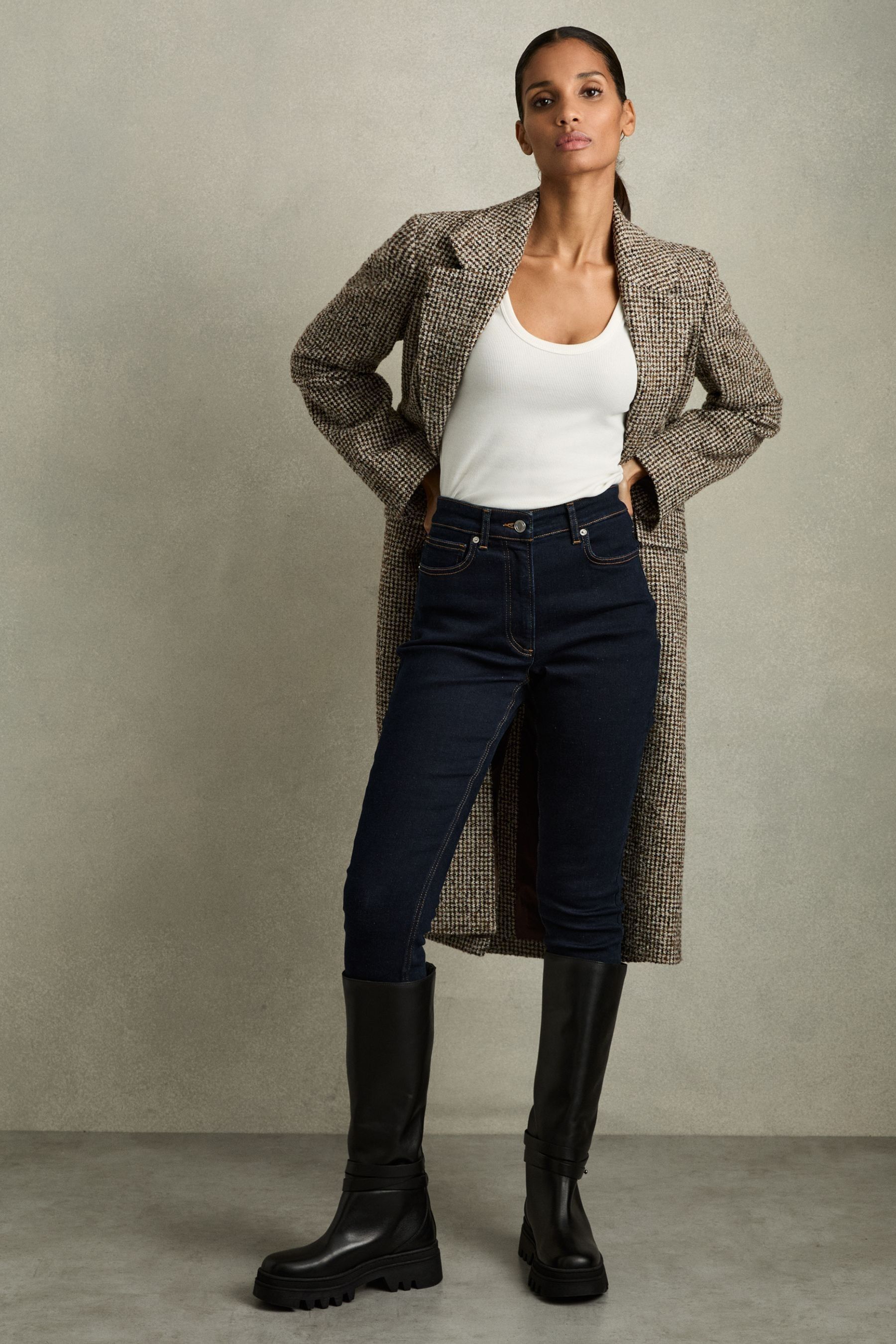 Buy Reiss Black Albany Leather Chunky Flat Knee High Boots from the Next UK online shop