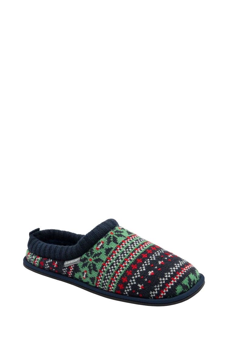 Dunlop Green Mens Fairisle Warm Lined Slipper Mules - Image 1 of 4