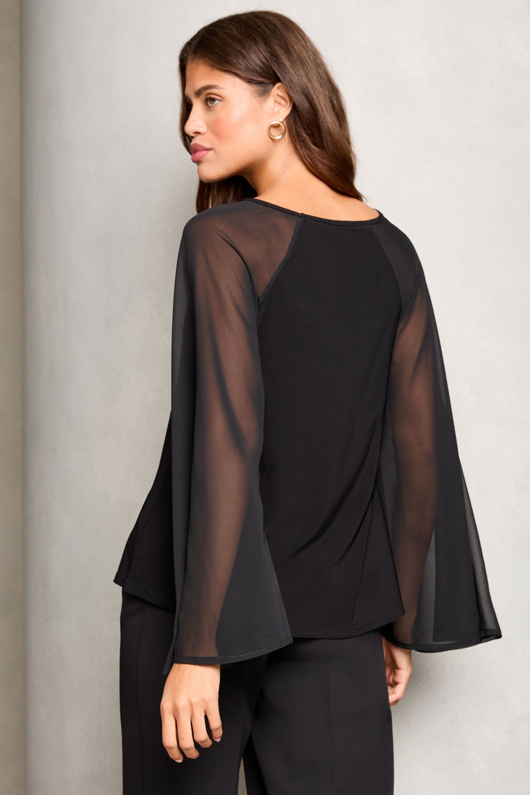 Buy Lipsy Black Jersey Flare Sleeve Keyhole Blouse from Next Luxembourg