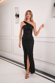 Sistaglam Black Lace Elaya One Shoulder Cut-Out Maxi Dress - Image 2 of 4