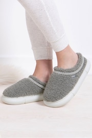 Totes Grey Ladies Icon Borg Mule Slippers with Platform Sole - Image 1 of 5