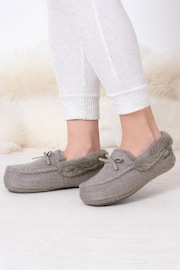 Totes Grey Ladies Isotoner Herringbone Moccasin Slippers - Image 1 of 5