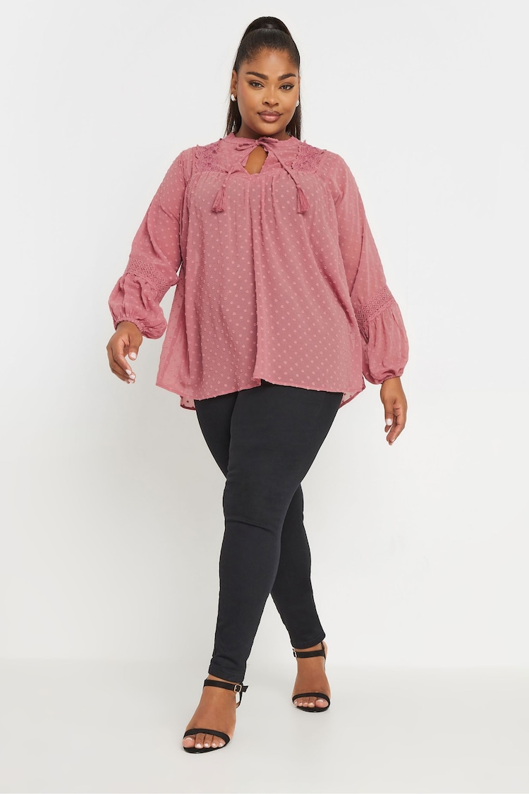 Yours Curve Pink Dobby Slub Lace Blouse - Image 2 of 5