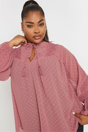 Yours Curve Pink Dobby Slub Lace Blouse - Image 4 of 5