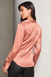 Lipsy Pink Petite Ruched Side Satin Button Through Shirt - Image 4 of 4