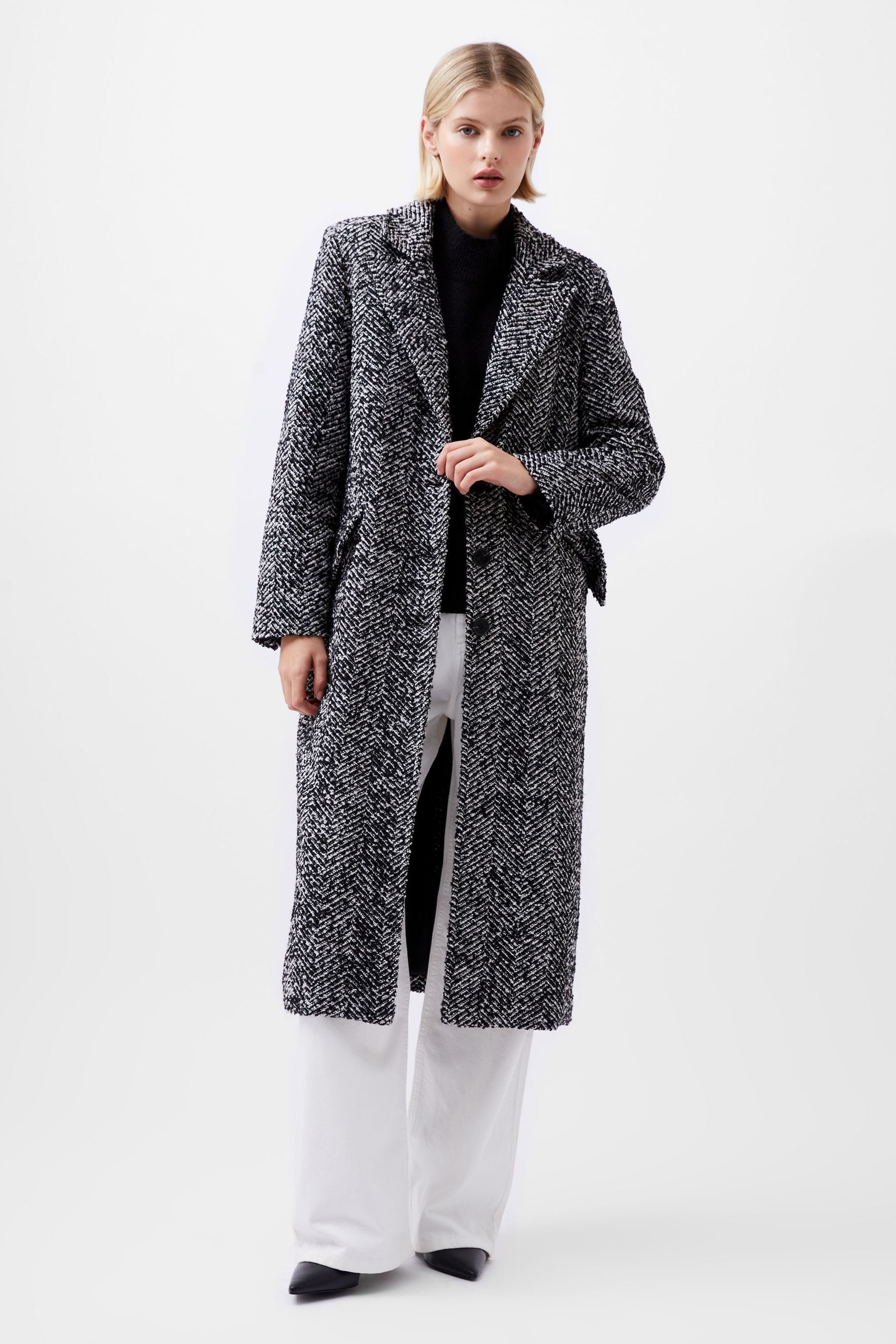 Buy French Connection Chantelle Herringbone Black Coat from Next Luxembourg