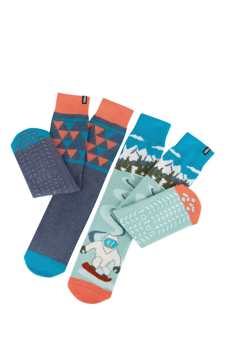 Totes Aqua Blue Mens Original Slipper Socks 2 Pack - Image 1 of 5