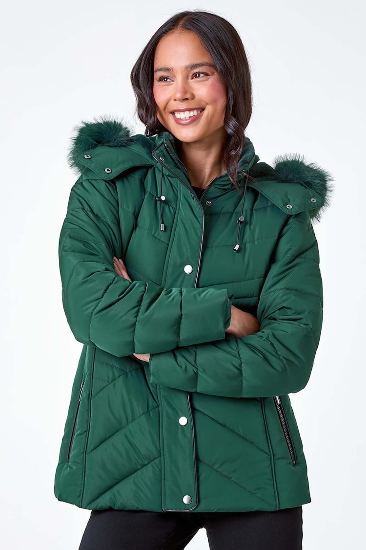 Roman Green Petite Faux Fur Hood Puffer Coat - Image 1 of 5