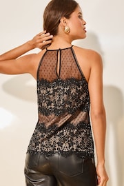 Lipsy Black Lace Dobby Sequin Halter Vest Top - Image 4 of 4