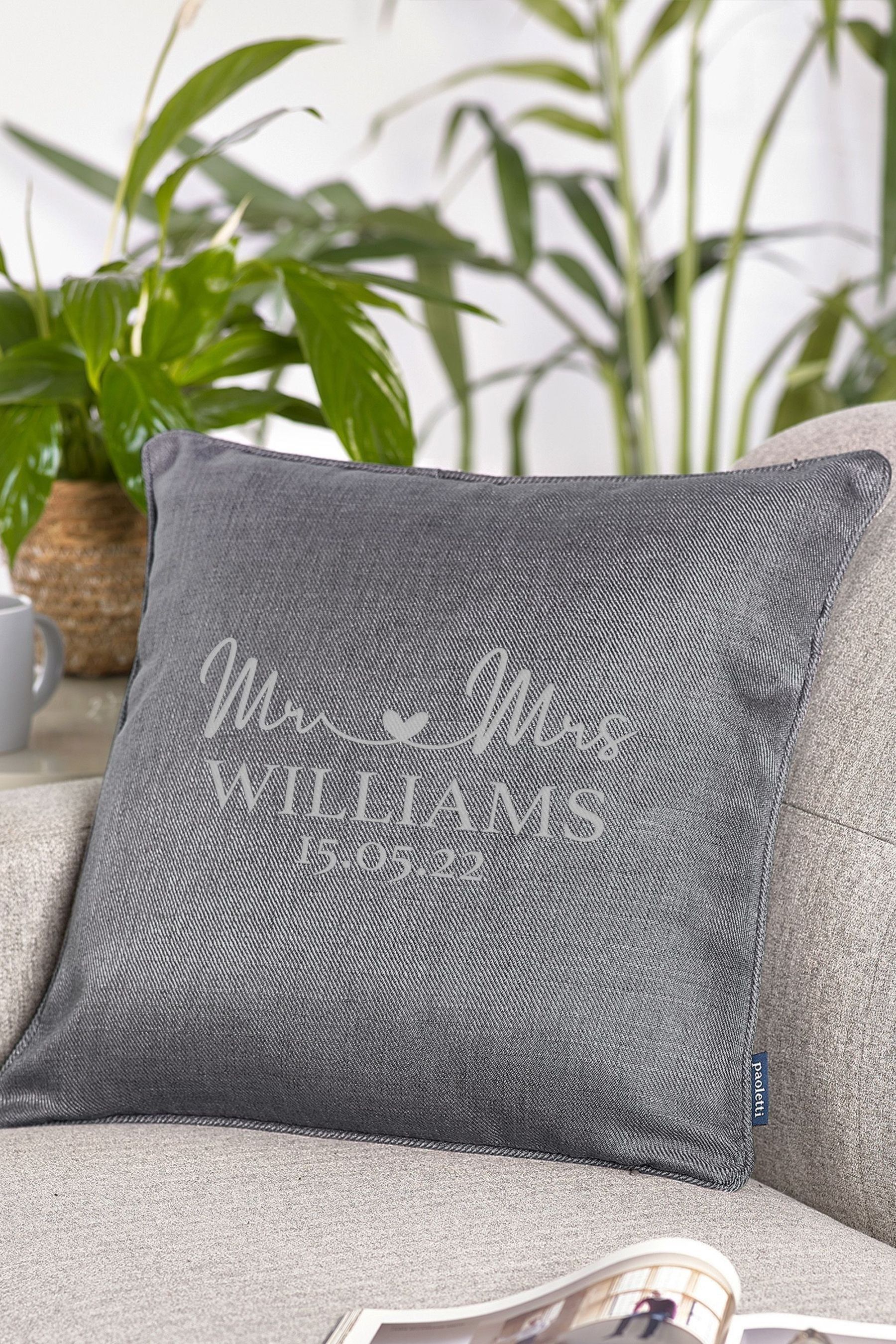 Buy Loveabode Silver Personalised Mr Mrs Date Cushion from the Next UK online shop
