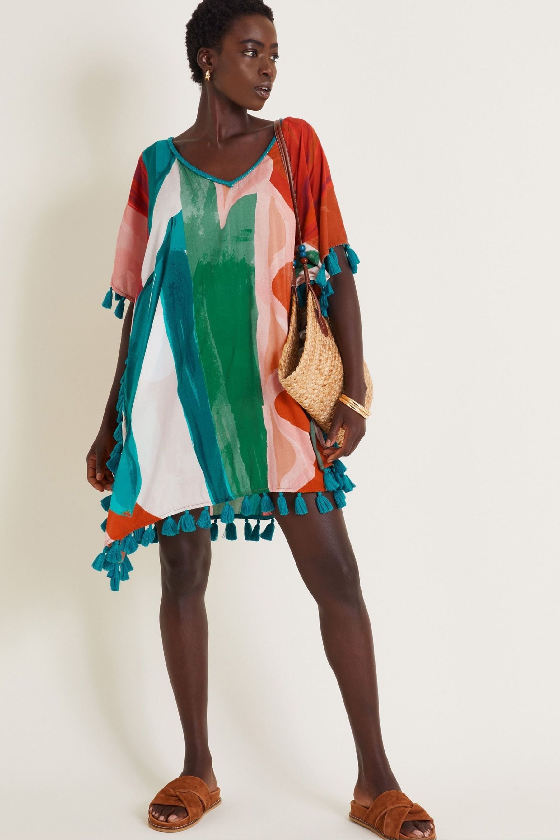 Buy Monsoon Green Red Ivy Abstract Print Kaftan Dress from Next United Arab Emirates