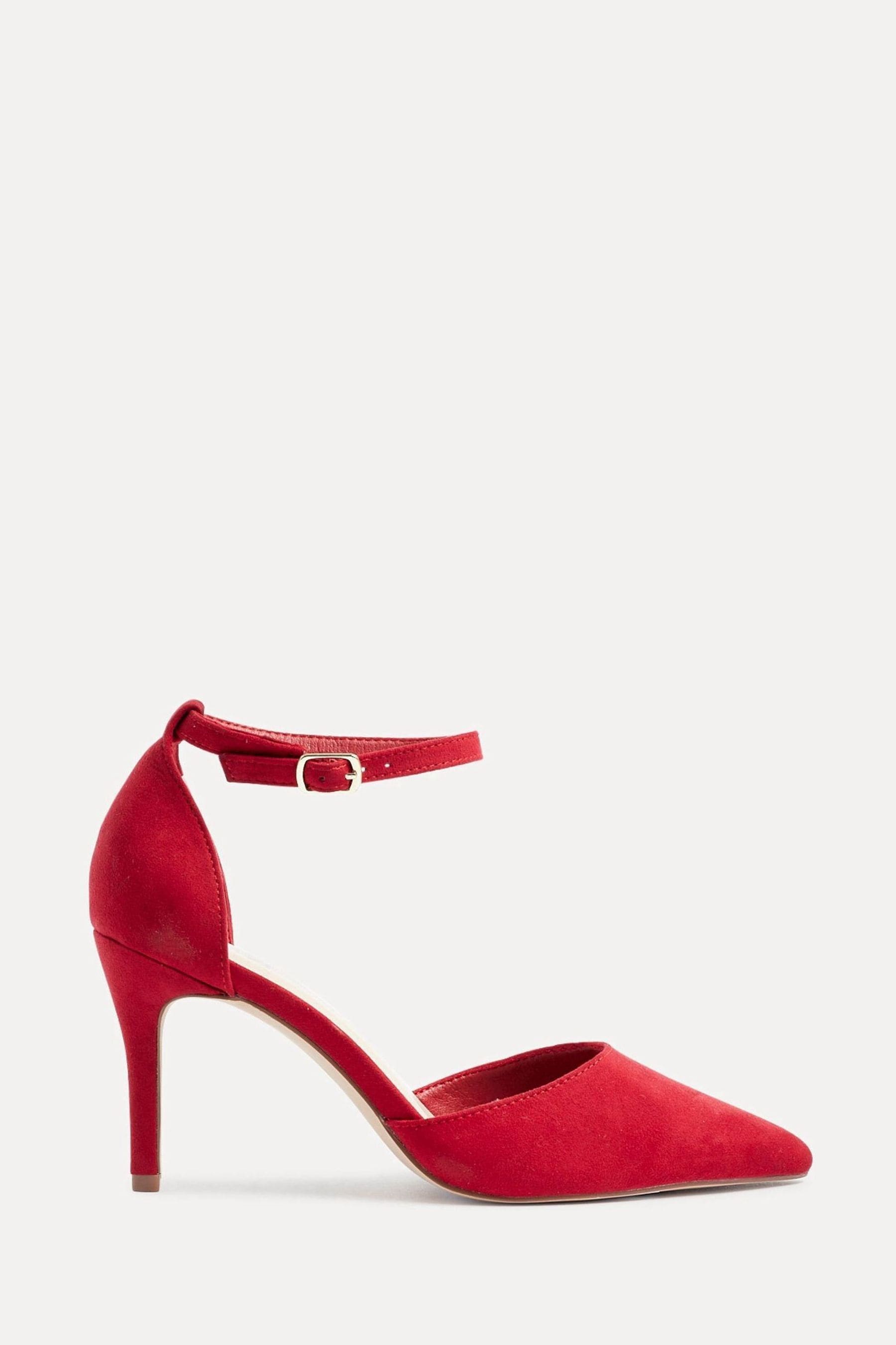 Linzi Red Wide Fit Lavora Wide Fit Stiletto Court Shoes With Ankle Strap