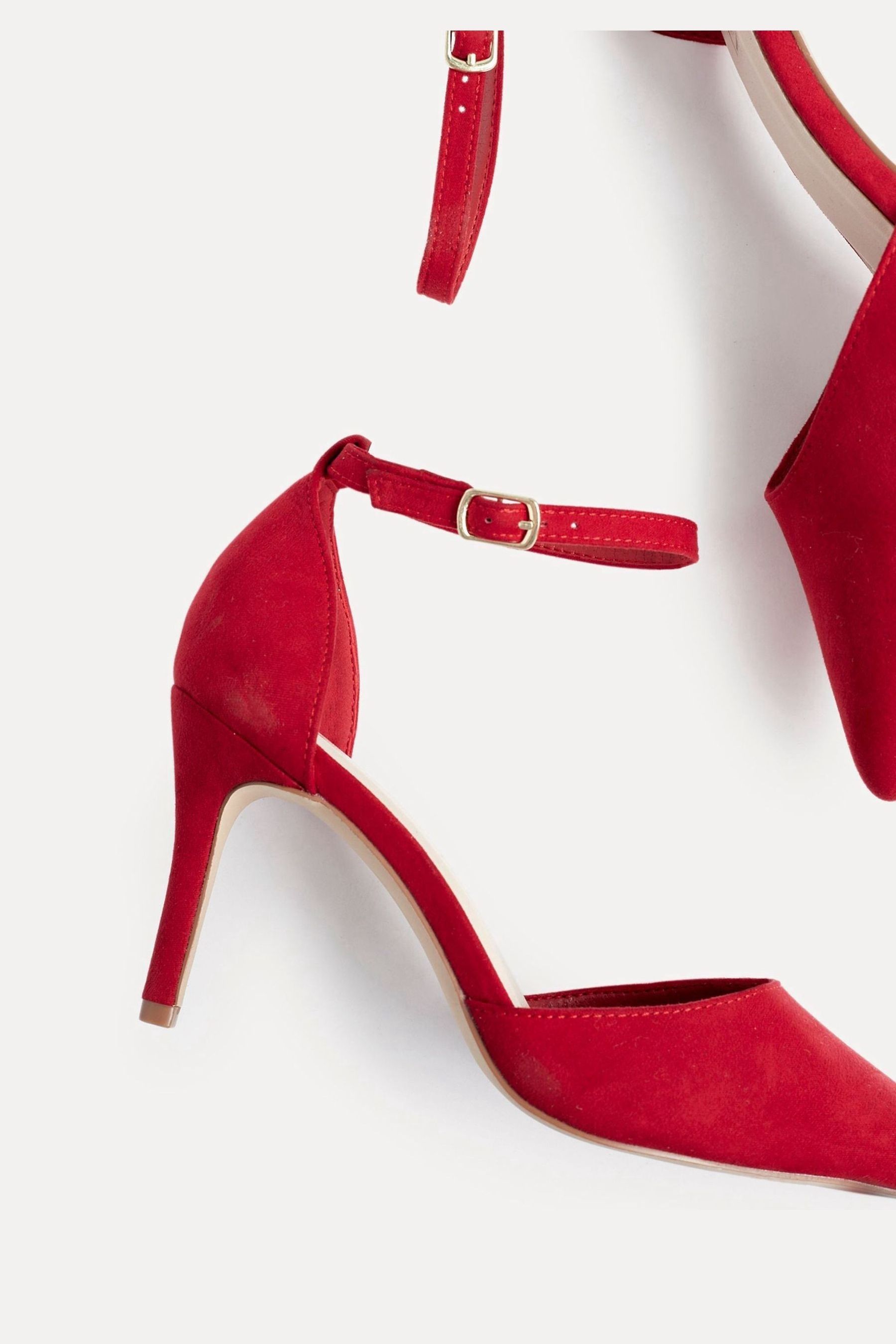 Linzi Red Wide Fit Lavora Wide Fit Stiletto Court Shoes With Ankle Strap
