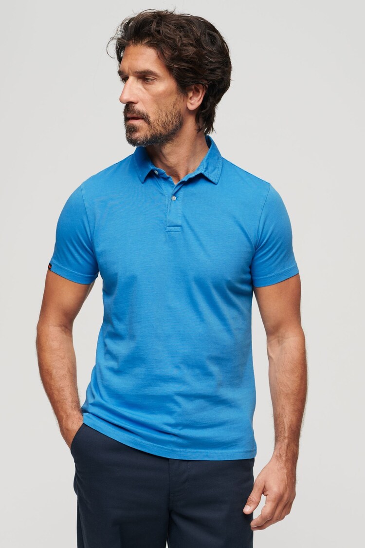 Superdry Blue Jersey Polo Shirt - Image 1 of 3