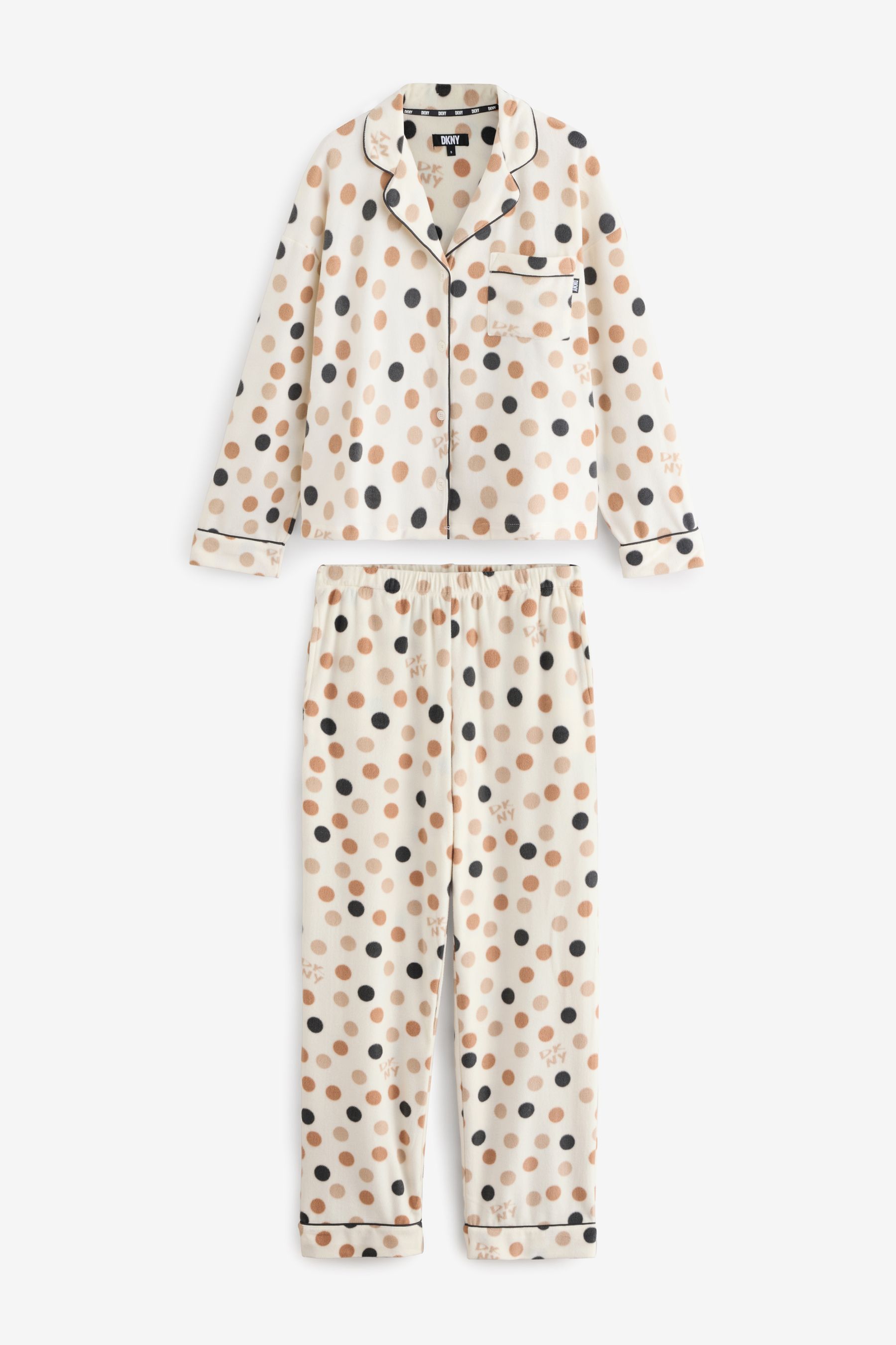 Buy DKNY Cream Dot Fleece Gifting Notch Pyjamas Set from the Next UK online shop