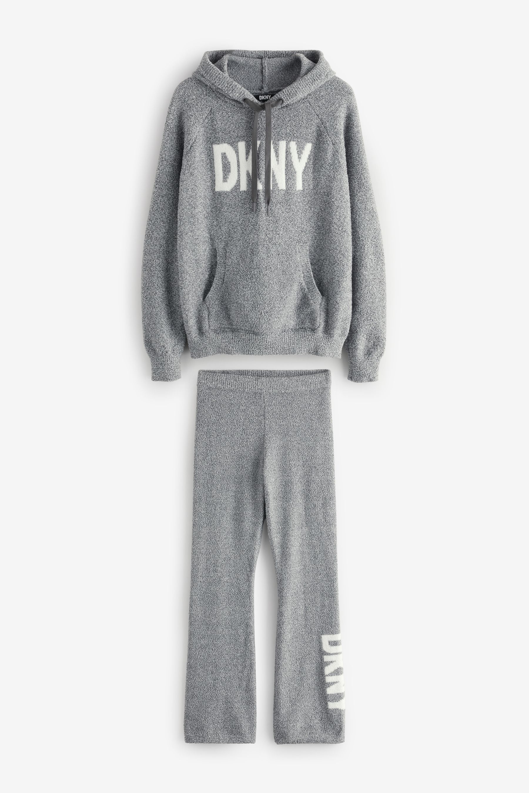 DKNY Grey Boucle Knit Hoodie Pant Lounge Set