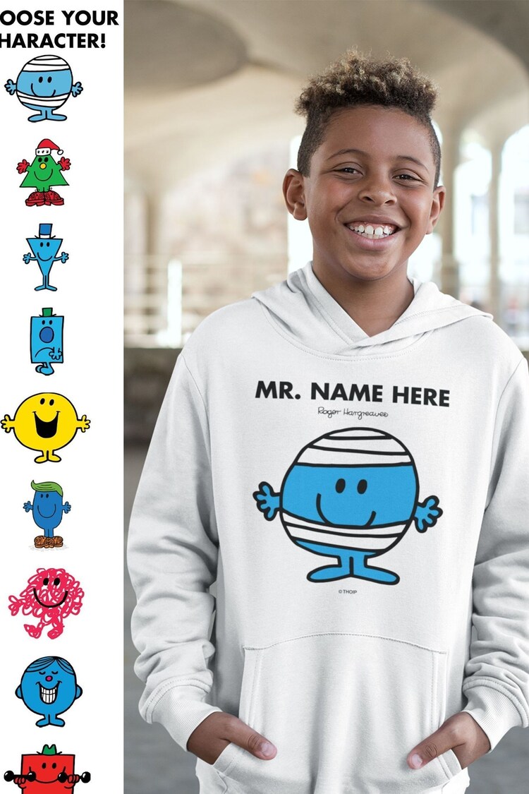 Star Editions Mr. Men Childrens Personalised White 100% Cotton Hoodie - Image 1 of 2