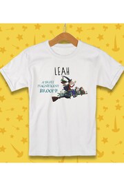 Star Editions Childrens Blue Personalised Room On The Broom 100% Cotton T-Shirt - Image 2 of 2