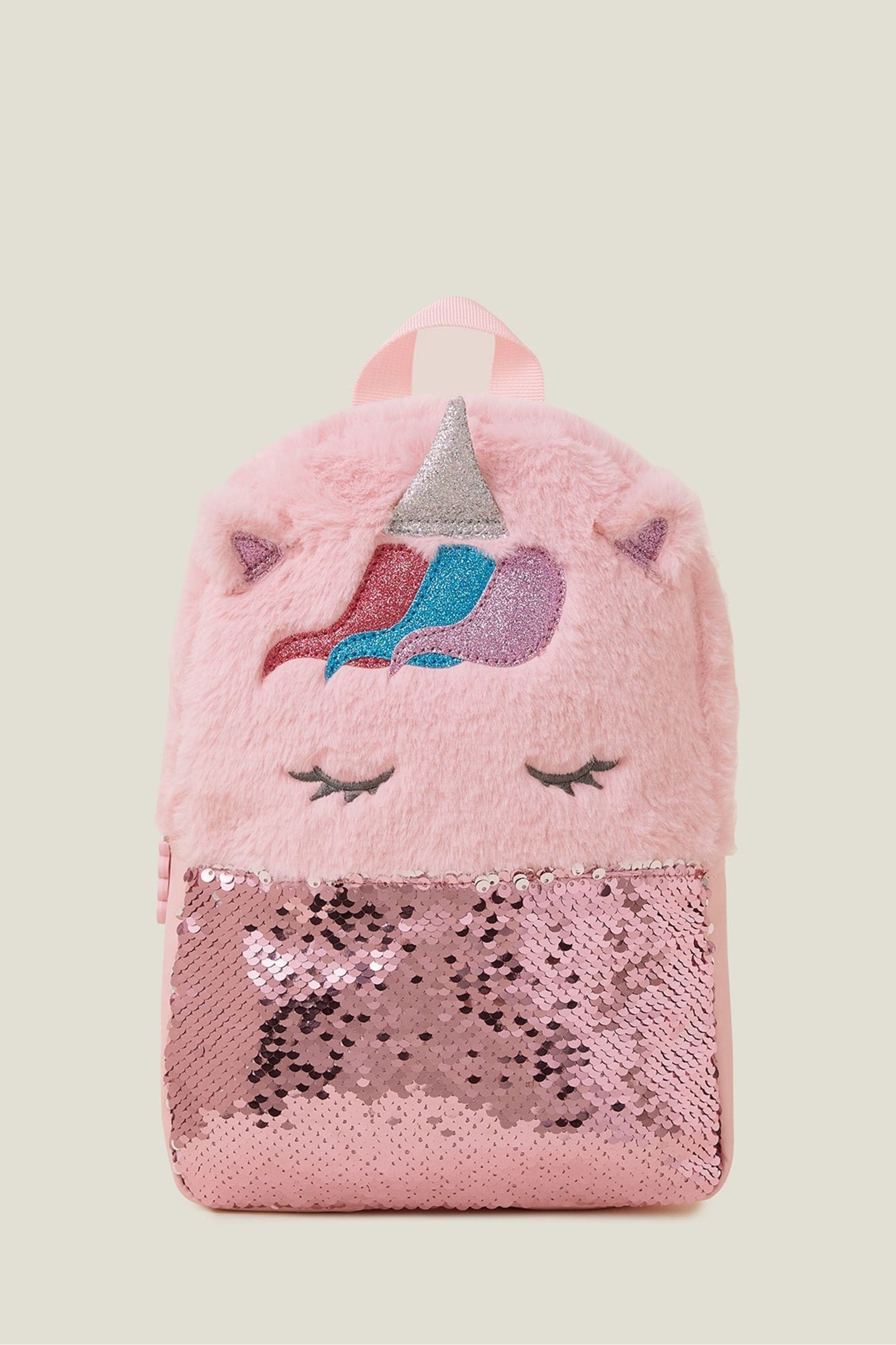 Angels By Accessorize Pink Fluffy Unicorn Backpack