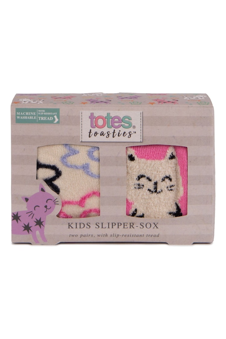 Totes Pink Childrens Original Slipper Socks 2 Pair Pack - Image 5 of 5