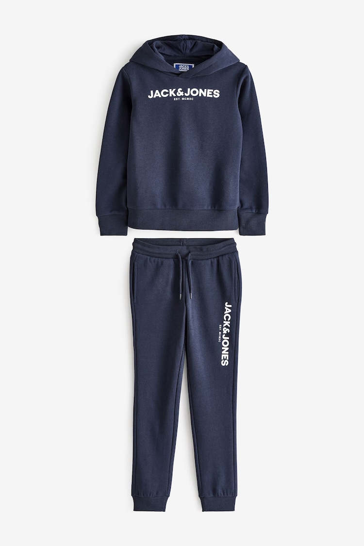 JACK & JONES Junior Blue Logo Hoodie Joggers Tracksuit Set - Image 1 of 3