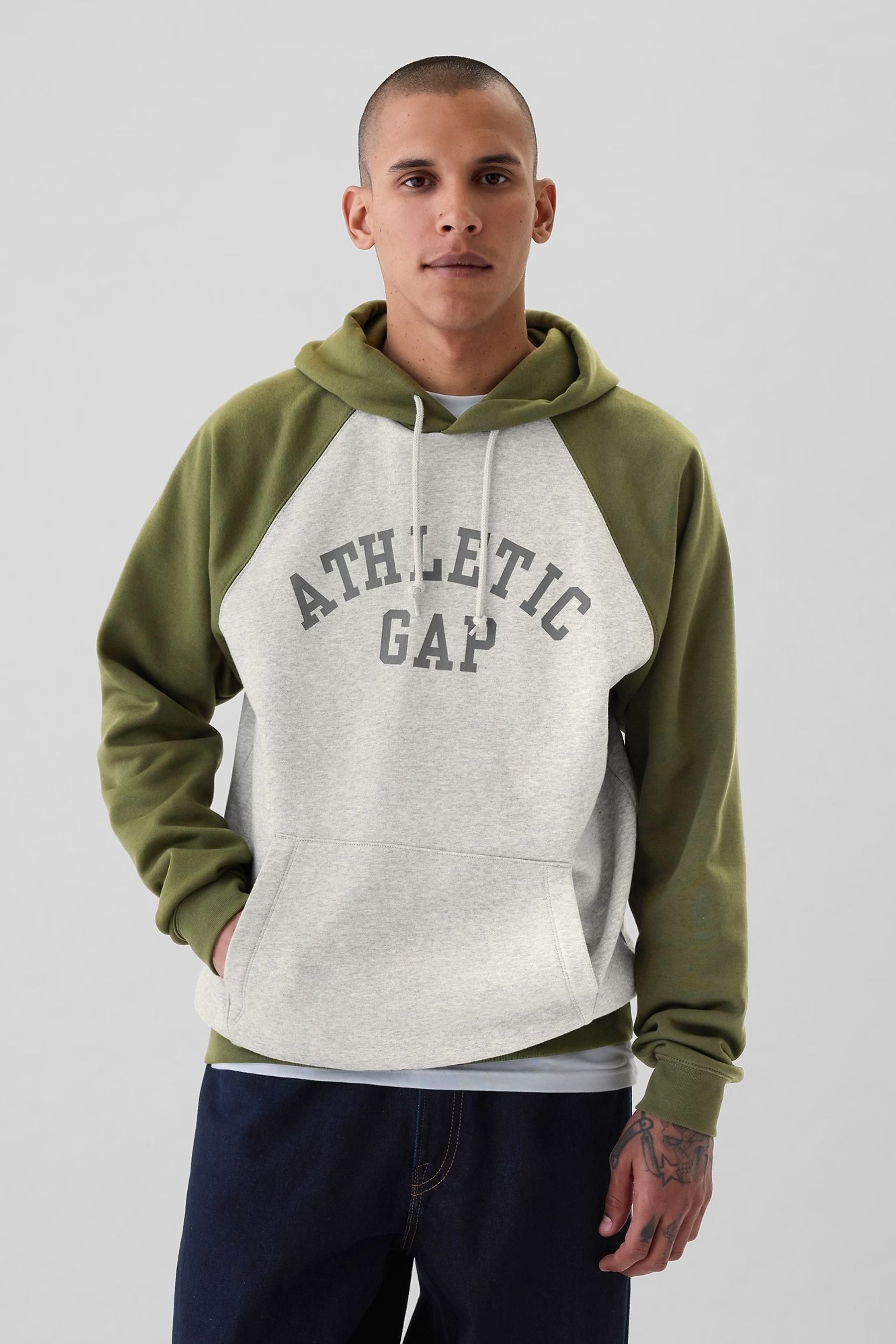 Buy Gap Green Grey Athletic Logo Hoodie from Next Luxembourg