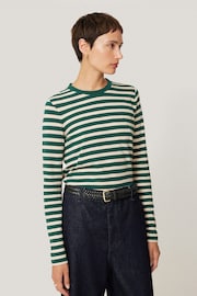 Jigsaw Green 100% Cotton Slub Stripe T-Shirt - Image 3 of 6