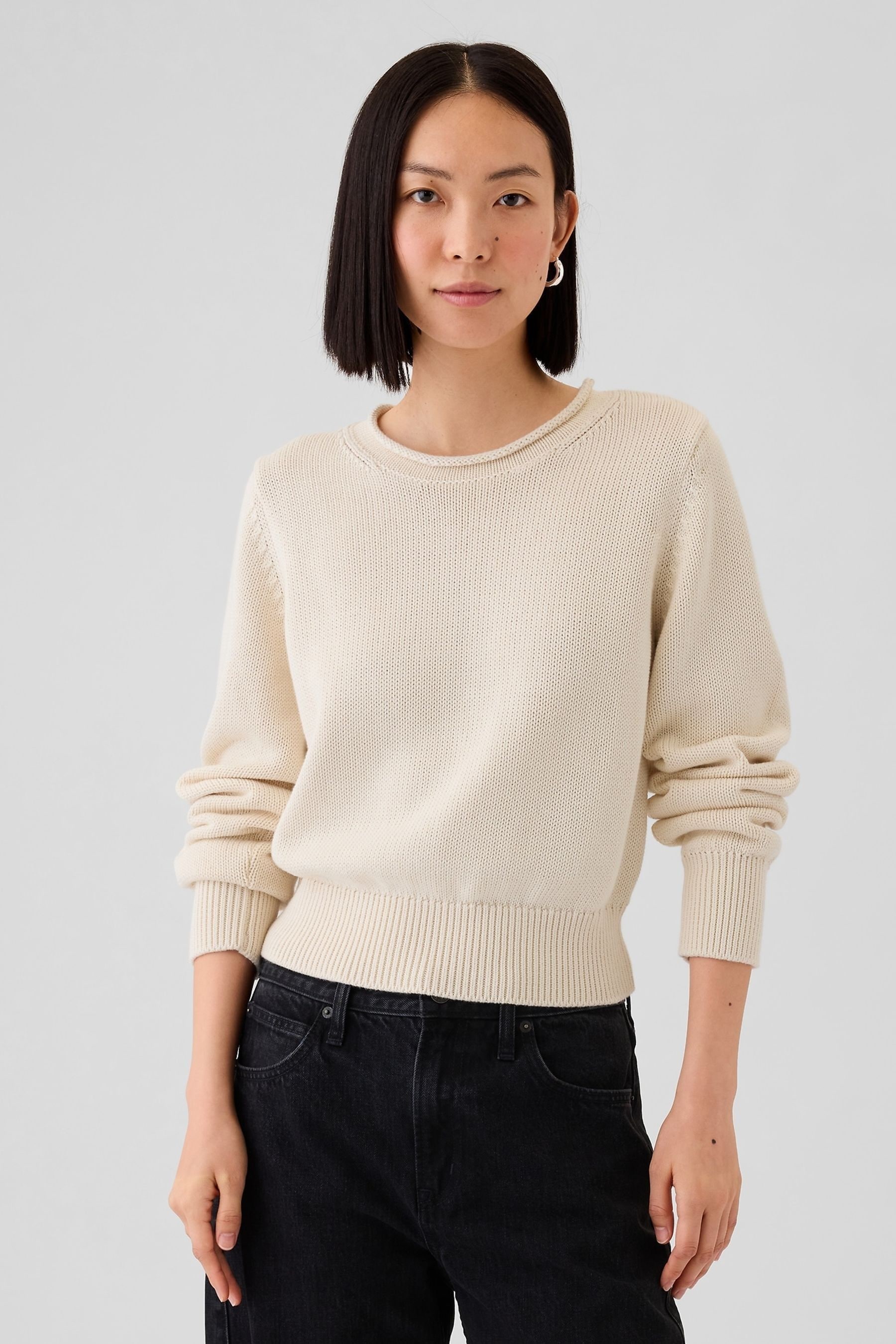 Buy Gap Cream Soft Cotton Shrunken Roll Neck Jumper from Next Luxembourg