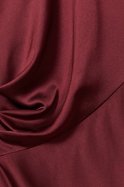 Reiss Burgundy Valli Satin Asymmetric Draped Maxi Dress - Image 6 of 6