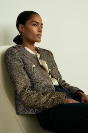 Reiss Gold Wynee Metallic Knit Cropped Jacket - Image 3 of 8