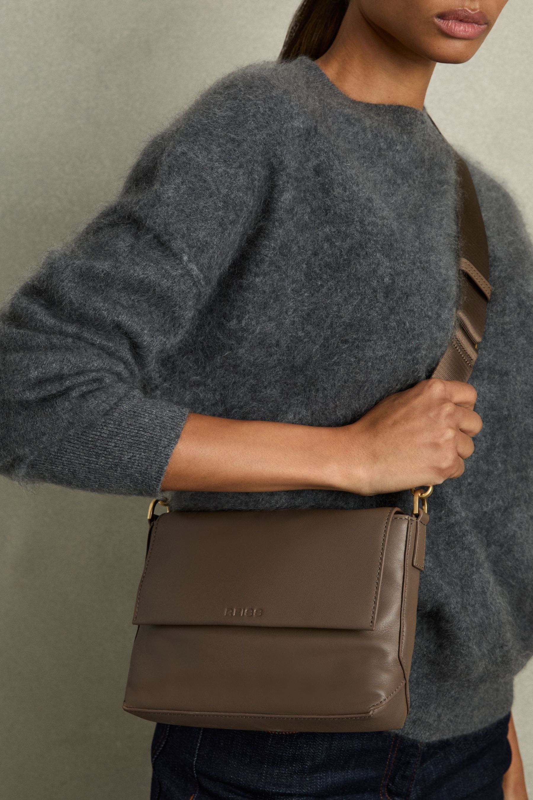Buy Reiss Taupe Selena Leather Adjustable Strap Crossbody Bag from the Next UK online shop