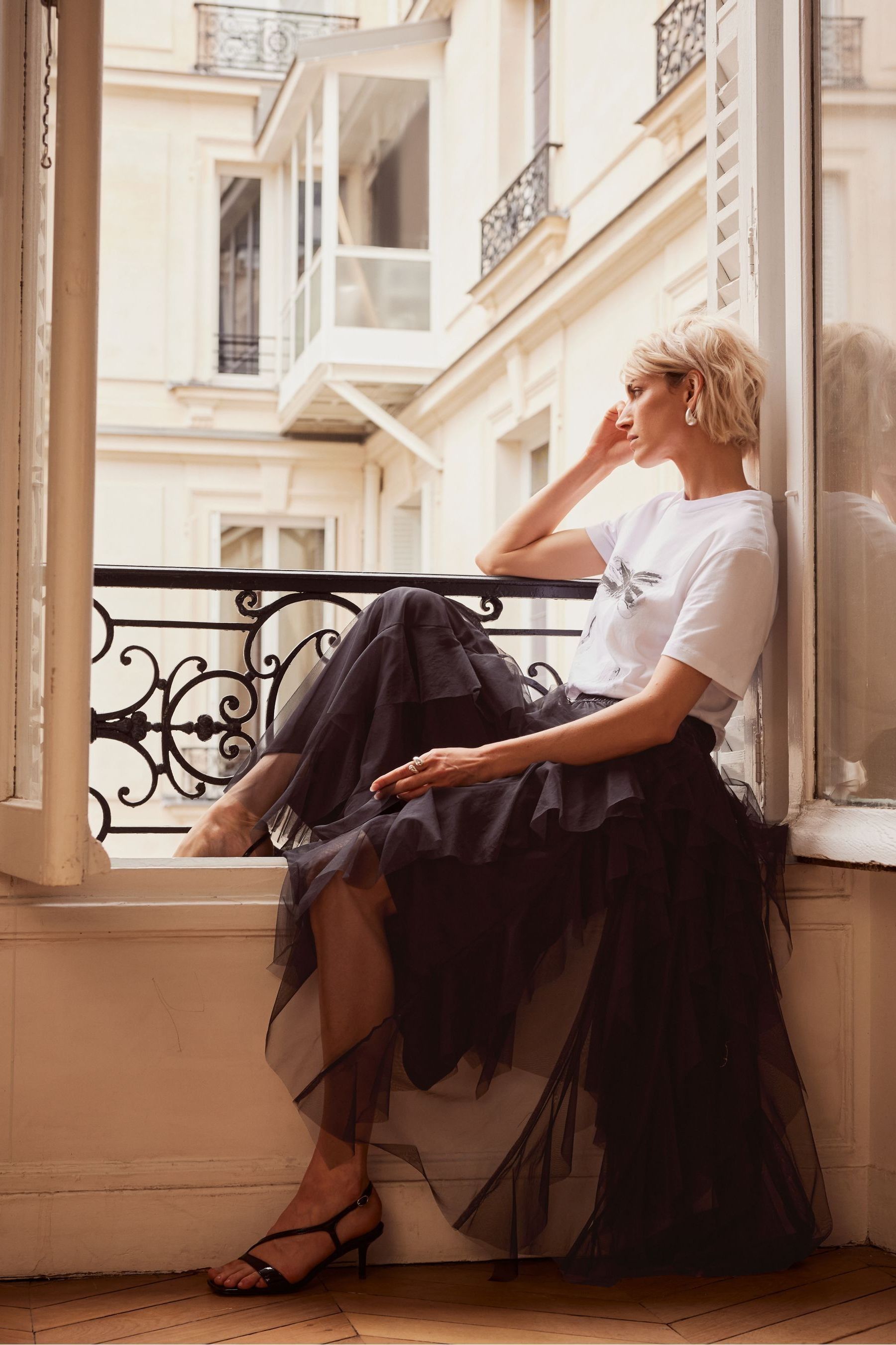 Mint Velvet Black Tulle Maxi Skirt