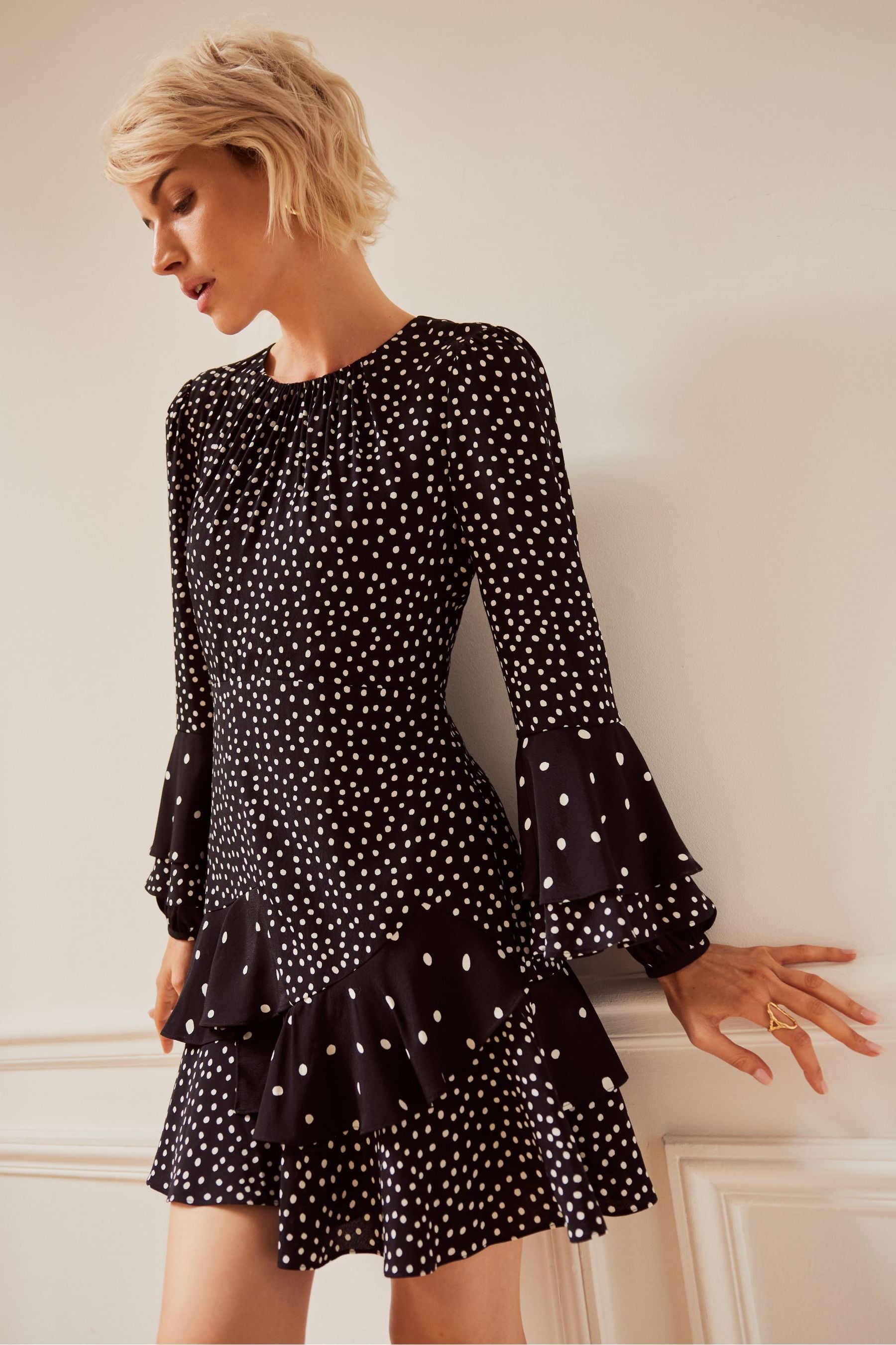 Spot ruffle dress cheap