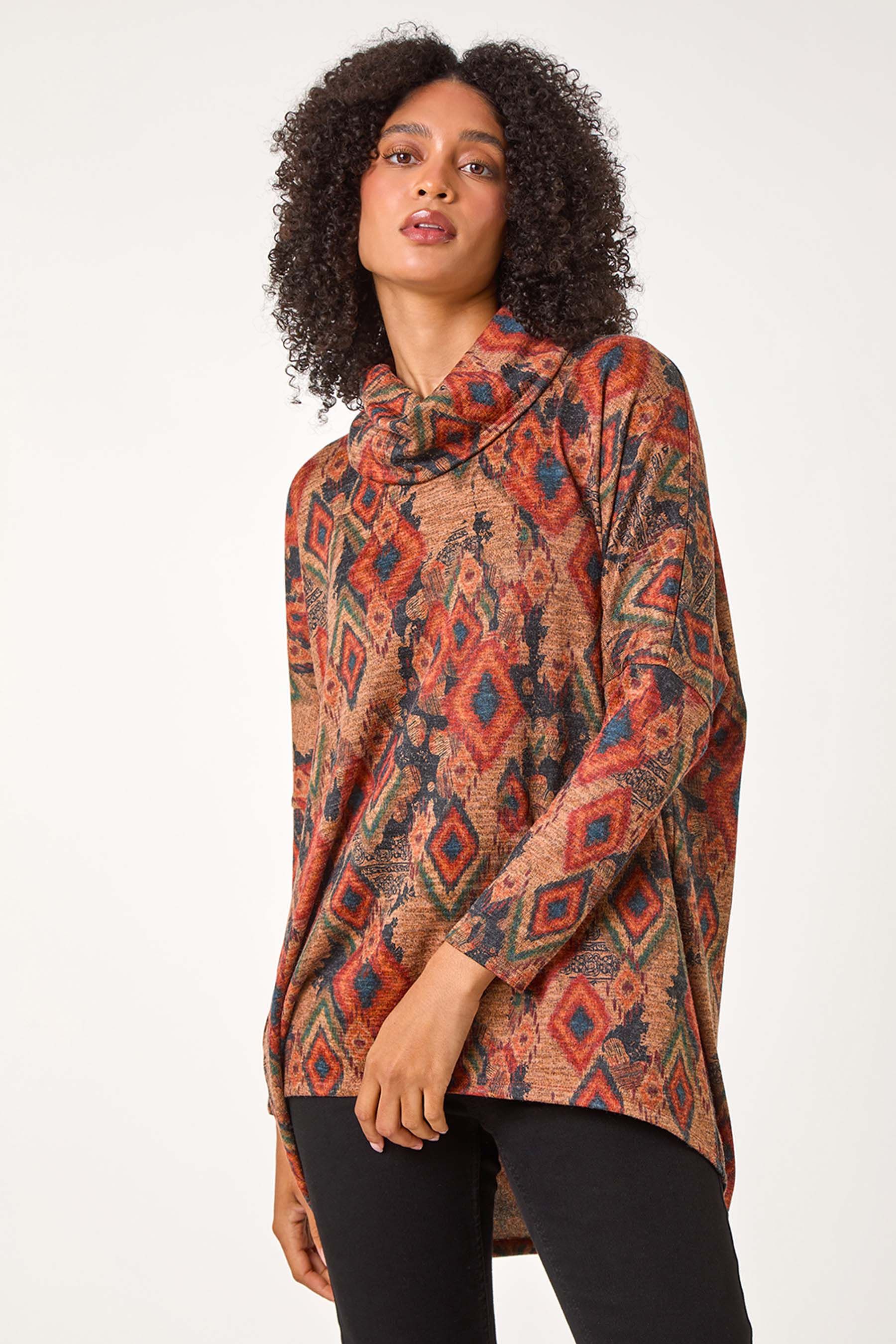 Buy Roman Brown Aztec Print Cowl Neck Tunic Top from the Next UK online shop