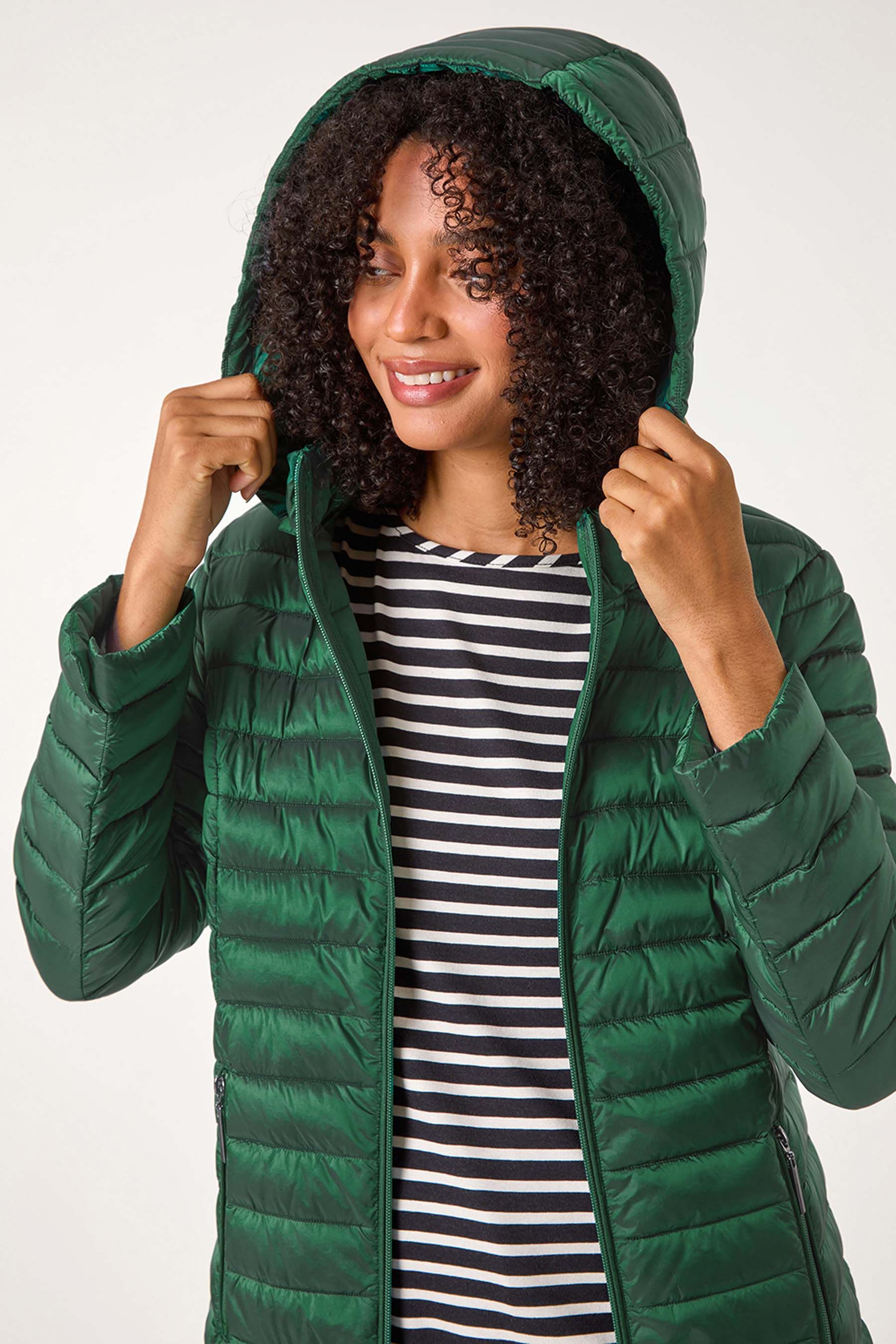 Green longline padded coat hot sale