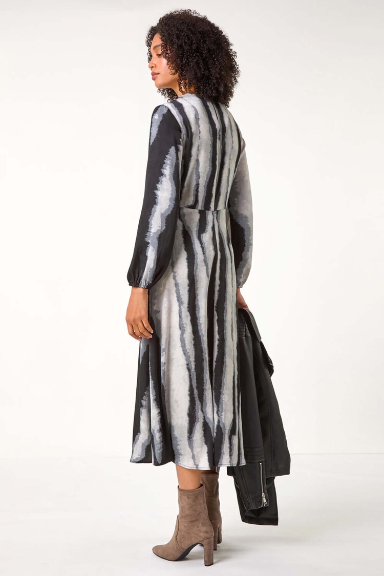 Roman Grey Shadow Stripe Print Midi Dress - Image 2 of 5