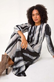 Roman Grey Shadow Stripe Print Midi Dress - Image 3 of 5