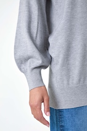 Roman Grey Plain V-Neck Stretch Jumper - Image 5 of 5