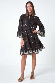 Roman Black Mirrored Shimmer Detail Cotton Smock Dress - Image 2 of 5