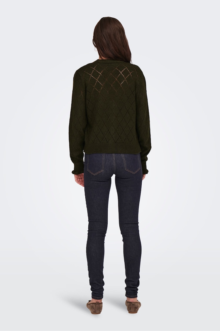 JDY Green Structured Knitted Cardigan With Frill Sleeves - Image 2 of 6