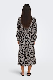 JDY Grey Long Sleeve Leopard Print Midi Dress - Image 2 of 6