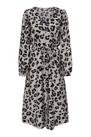 JDY Grey Long Sleeve Leopard Print Midi Dress - Image 5 of 6