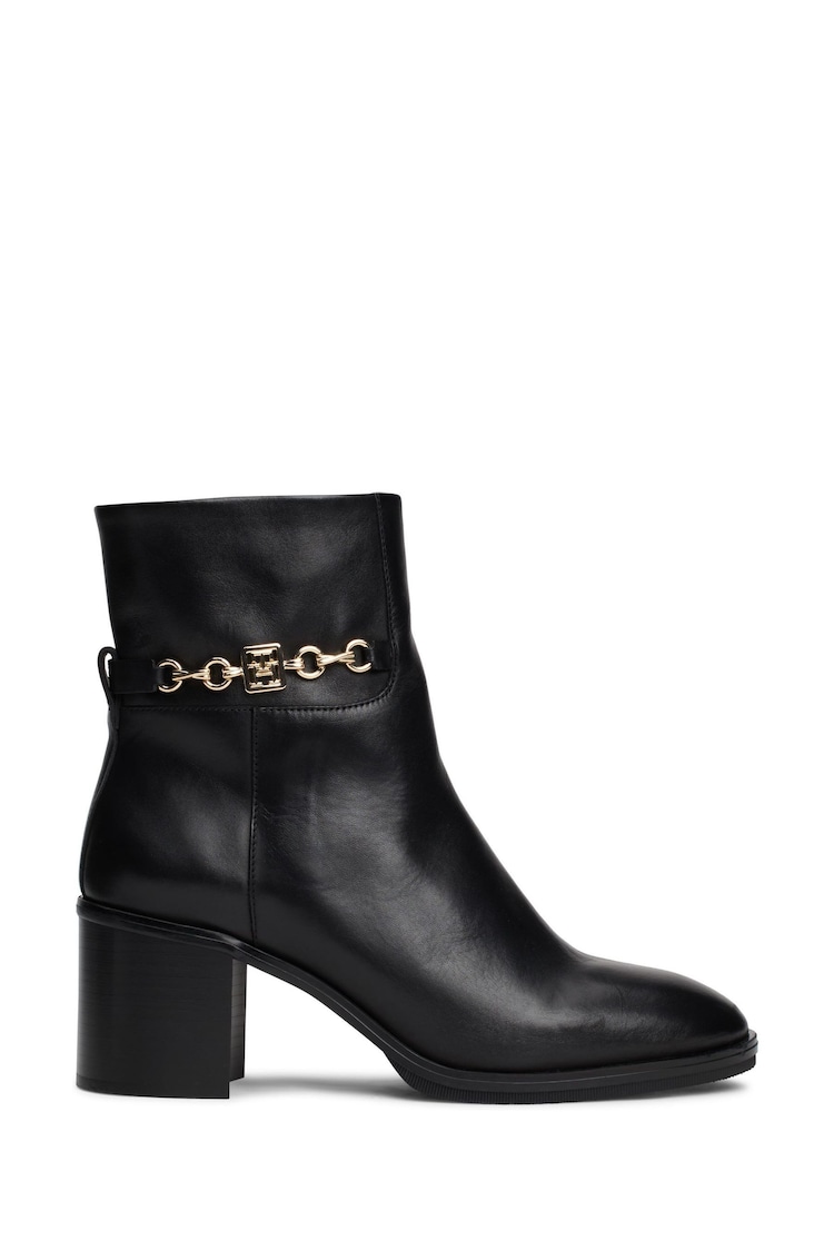 Tommy Hilfiger Chain Leather Mid Heel Black Boots - Image 1 of 7