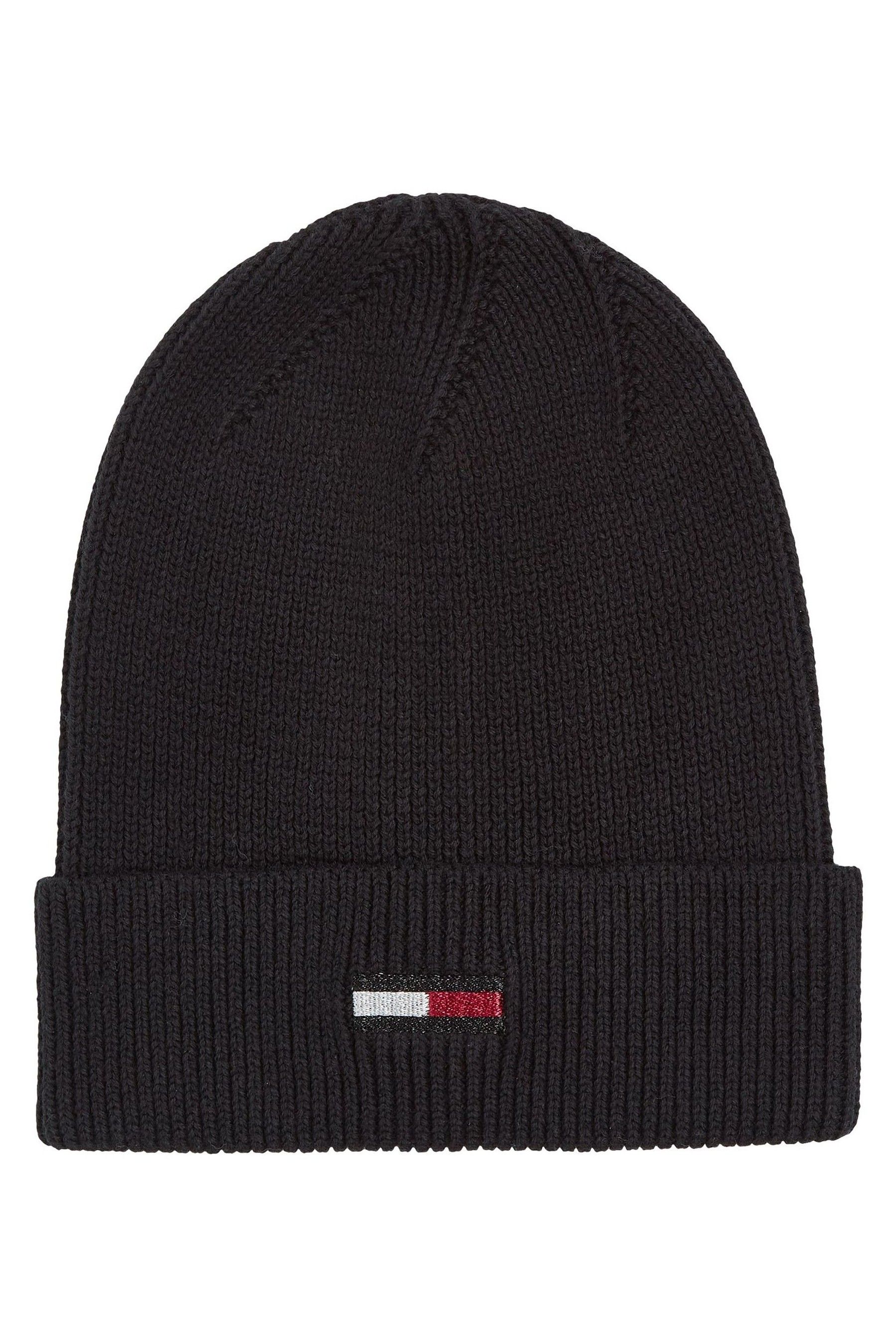 Tommy Hilfiger Black Elongated Flag Beanie