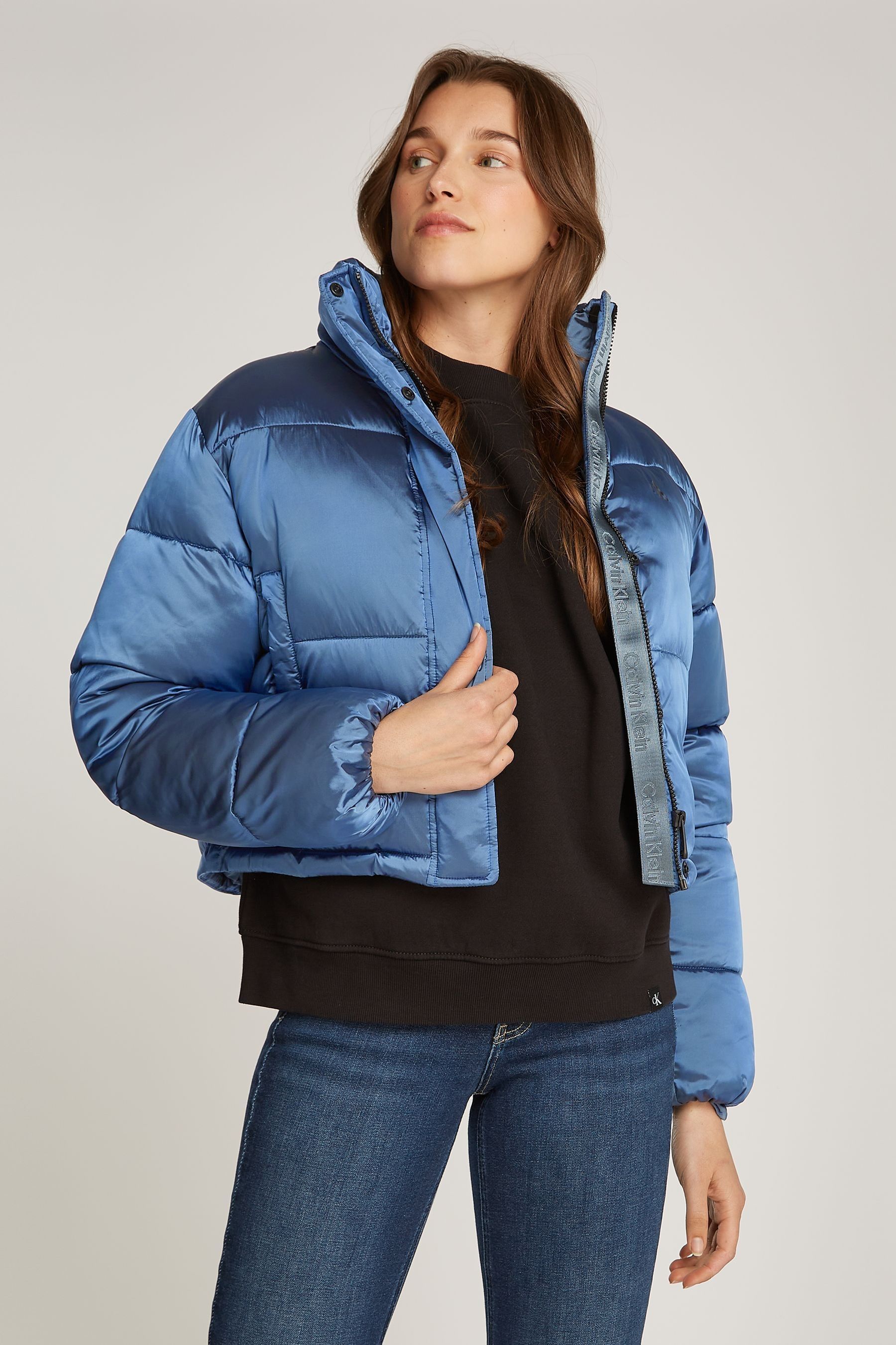 Buy Calvin Klein Blue Shiny Cropped Puffer Jacket from Next India