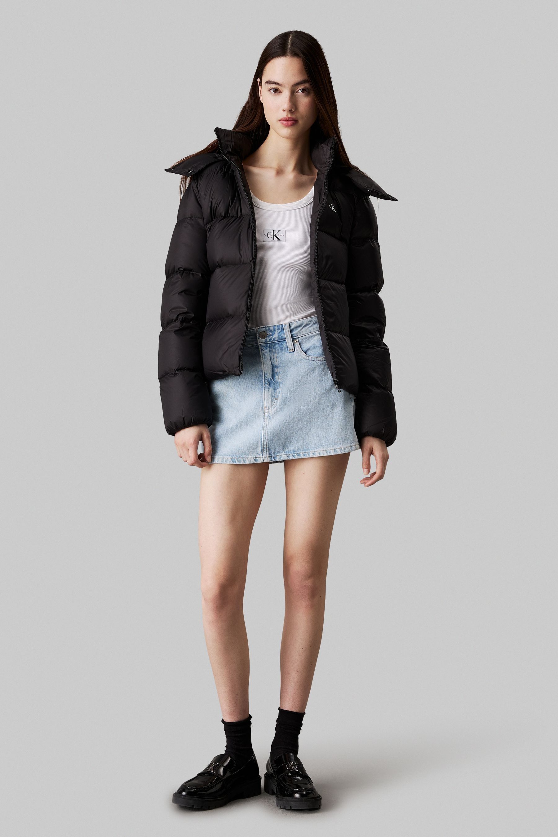 Black short down jacket discount