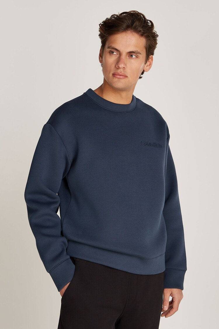 Calvin Klein Blue Spacer Embossed Logo Sweatshirt - Image 1 of 7