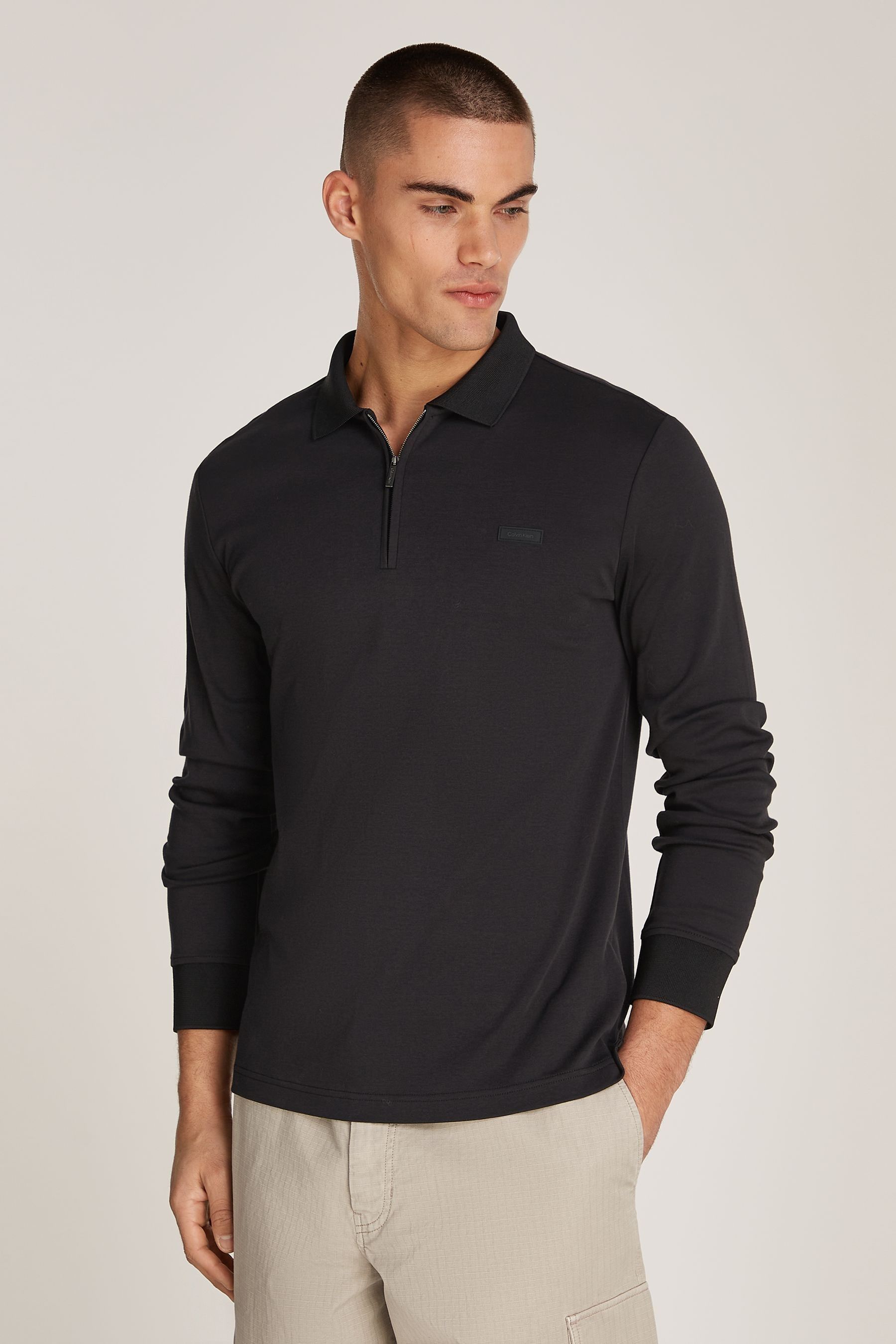 Calvin Klein Black Liquid Touch Welt Zip Long Sleeved Polo Shirt