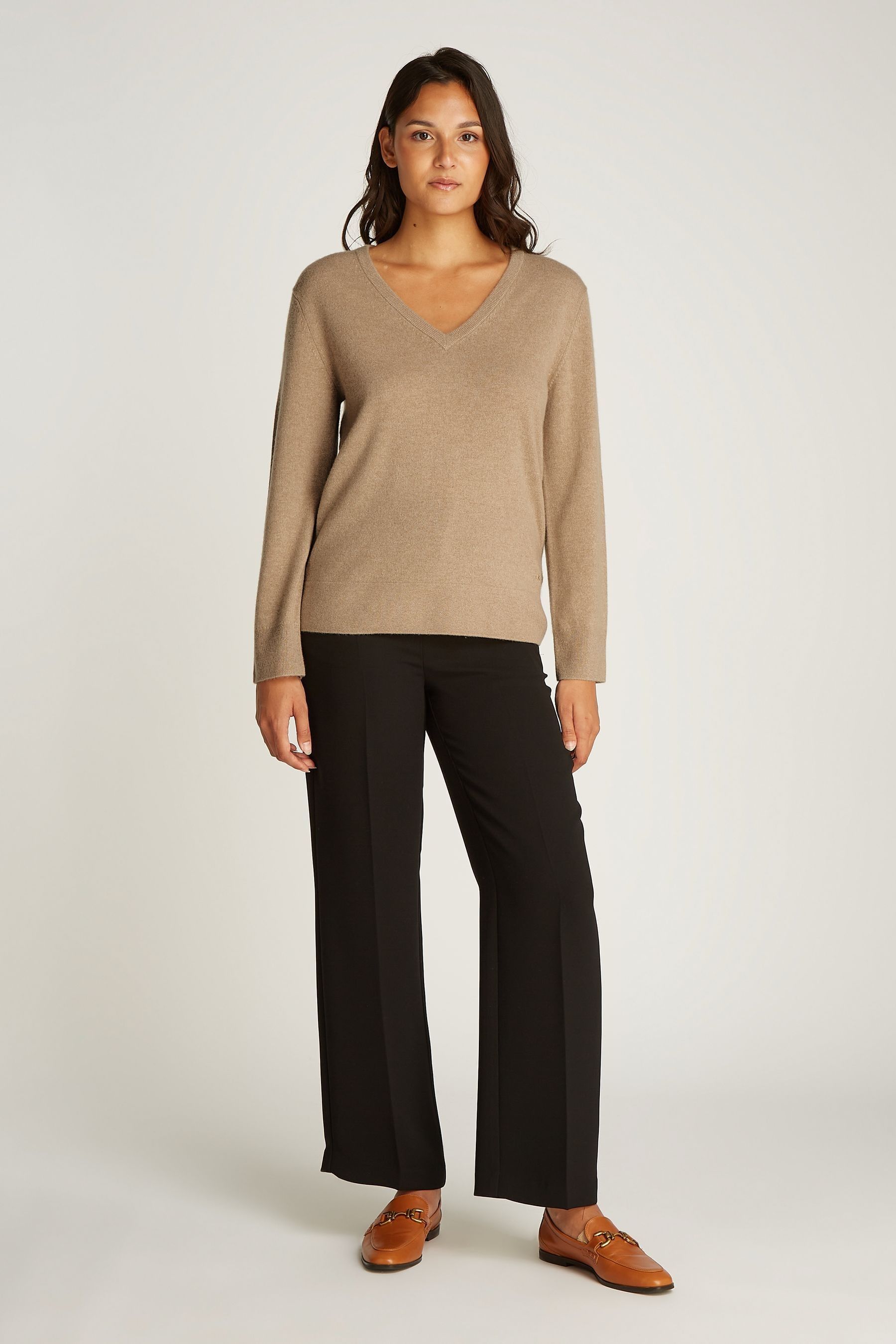 Buy Calvin Klein Natural Cashmere V Neck Long Sleeved Jumper from Next Luxembourg